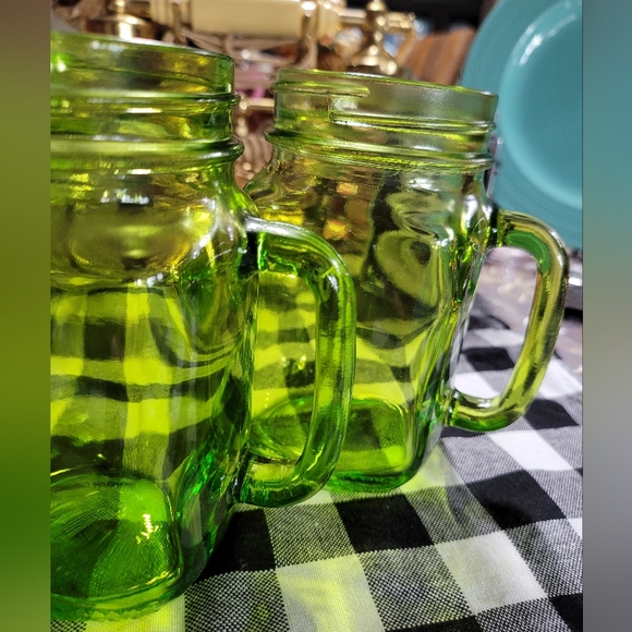 2 Mason Jars w/ Handle Green - Picture 2 of 6